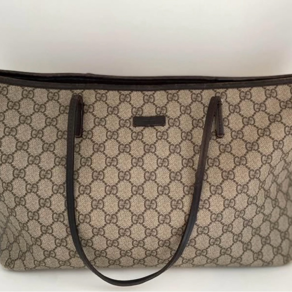 Authentic Vintage Gucci Cream and Brown Tote Bag with Iconic Design